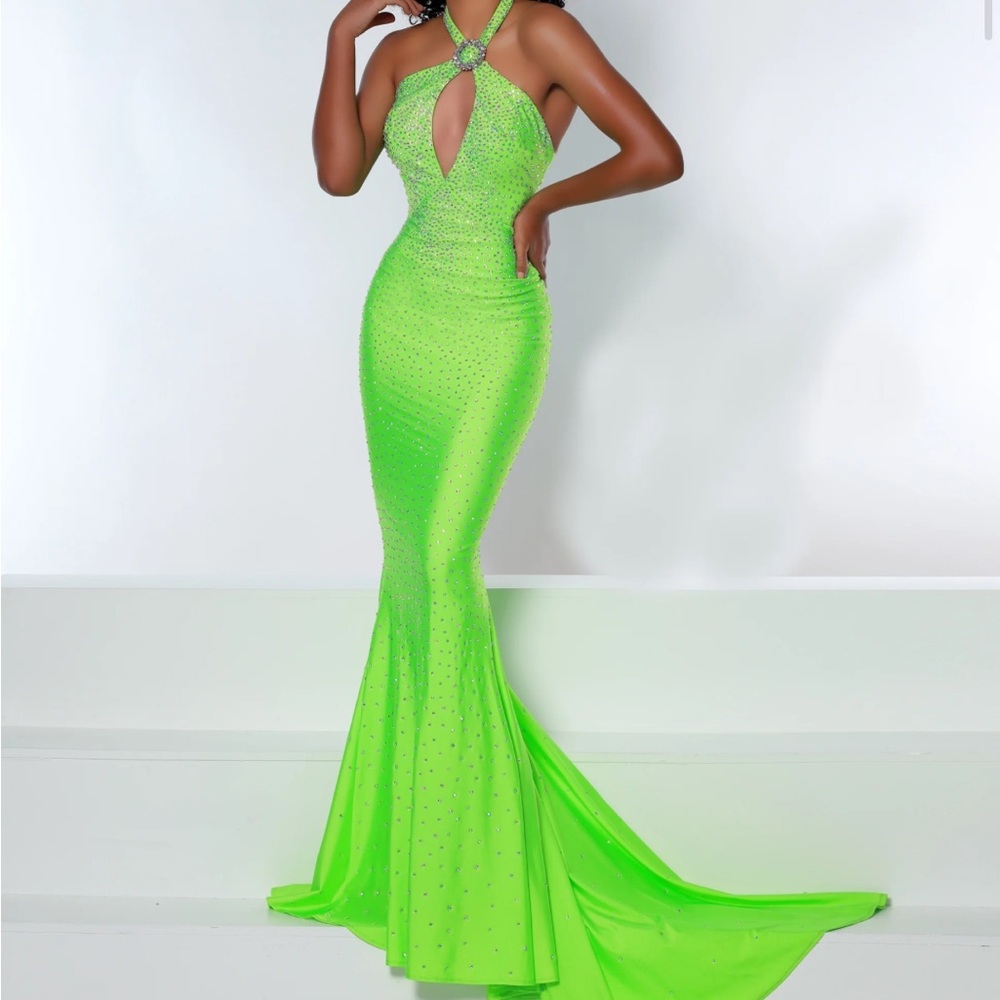 Johnathan Kayne Green Sequin Backless Gown
